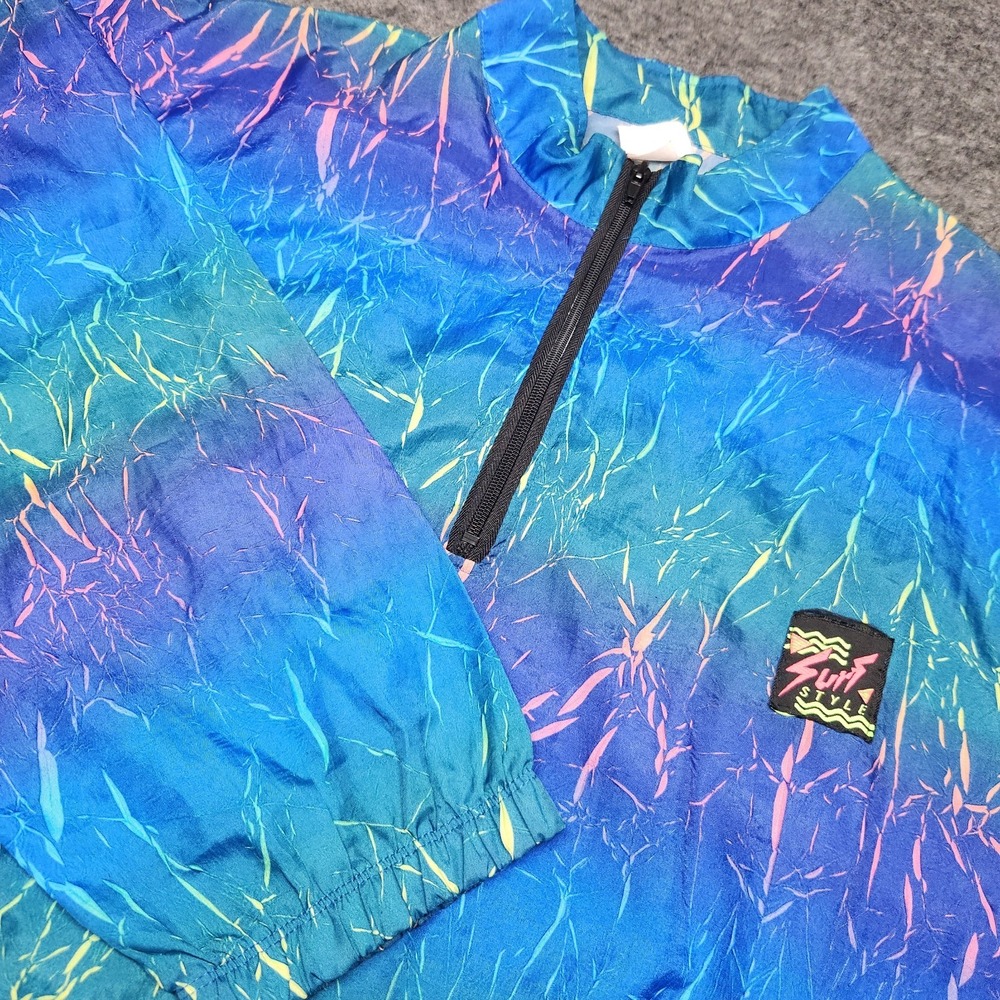 Surf Style Vintage 90s Windbreaker 1/4 Zip Jacket Surfer Retro Multi Color